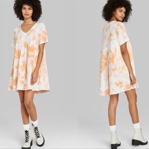 NWT Wild Fable sz XS  Orange Tie Dye Babydoll Sweatshirt Dress